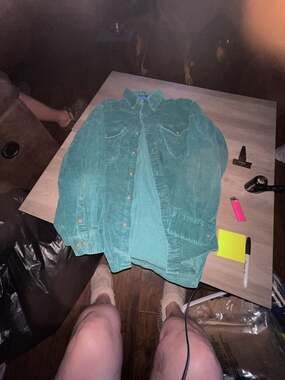 Prides Landing Corduroy Button-Down Shirt Size M Green 100% Cotton